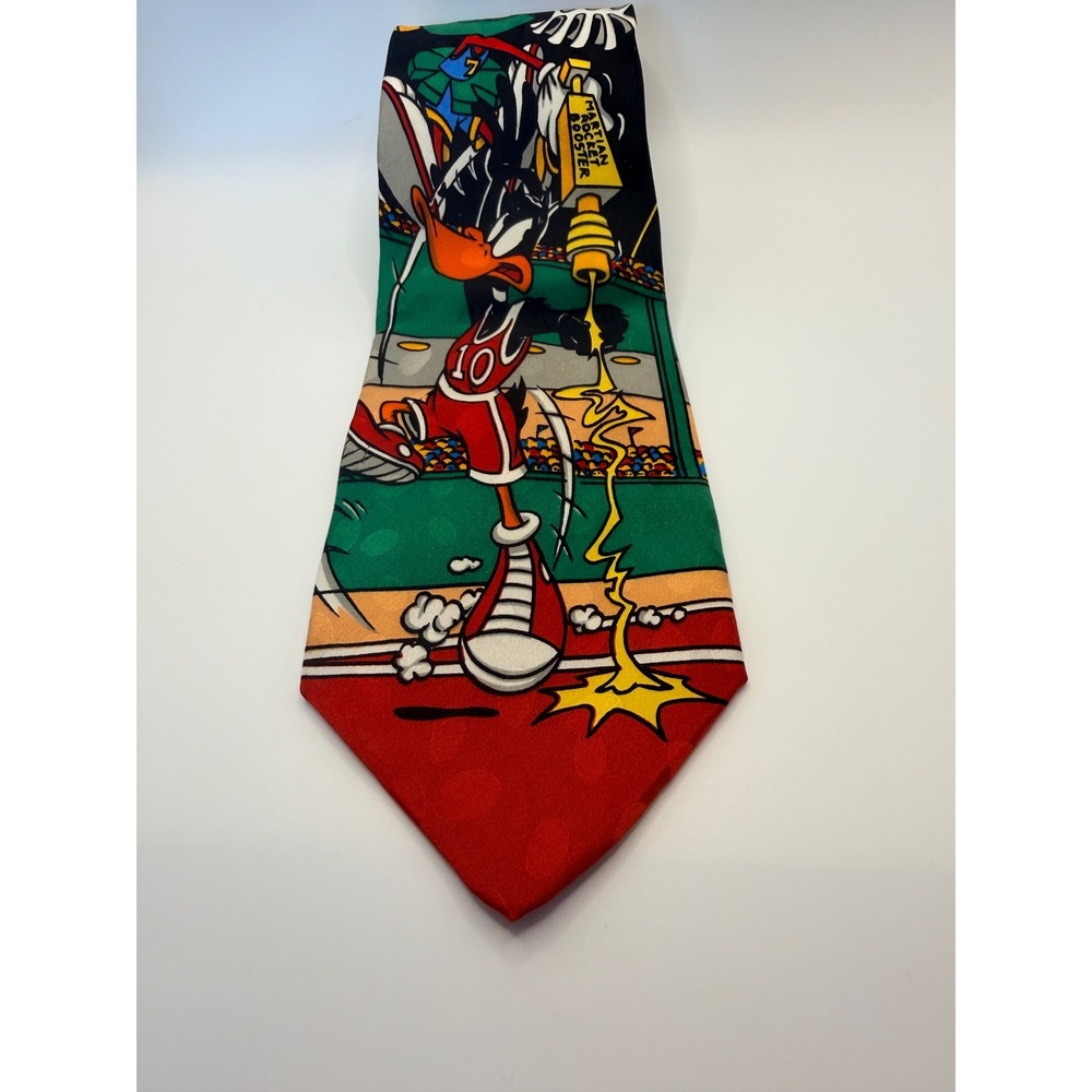 Vintage 1993 Looney Tunes Mania Daffy Duck Basketball Silk Tie Hand Made 90s